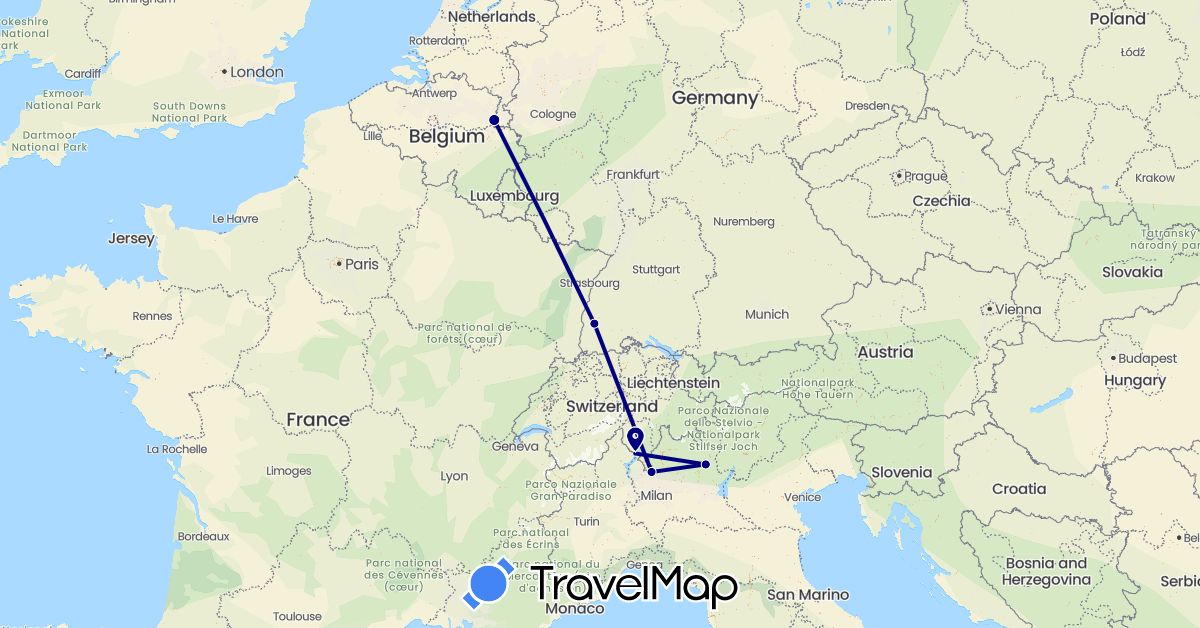 TravelMap itinerary: driving in Germany, Italy, Netherlands (Europe)